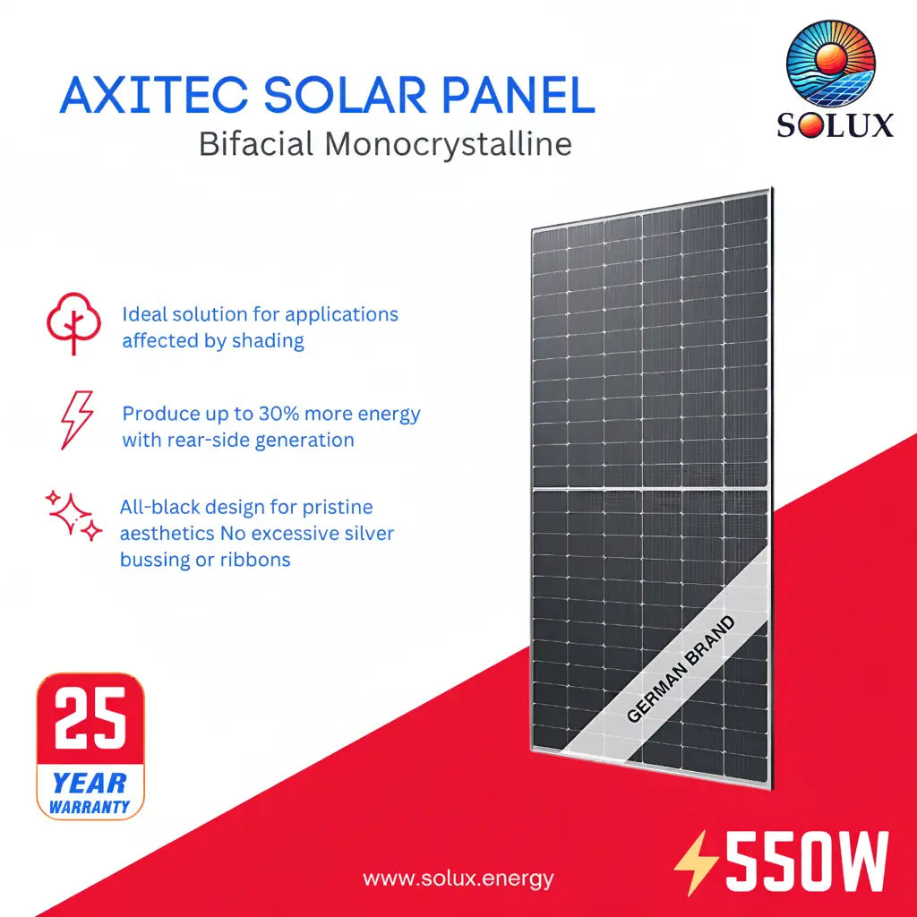 This is an image of 550W Axitec Bifacial Solar Panel AC-550MBT/144UAE