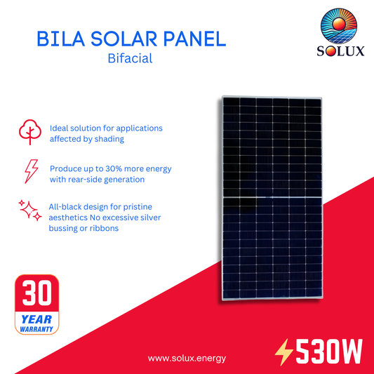 This is an image of 530 Watts Solar Panel Bila Mono PERC Bifacial