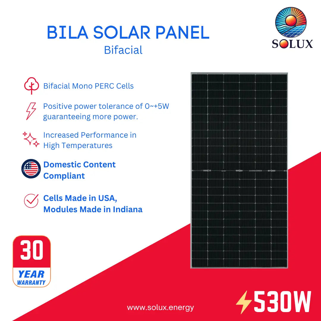 This is an image of 530 Watts Solar Panel Bila Mono PERC Bifacial