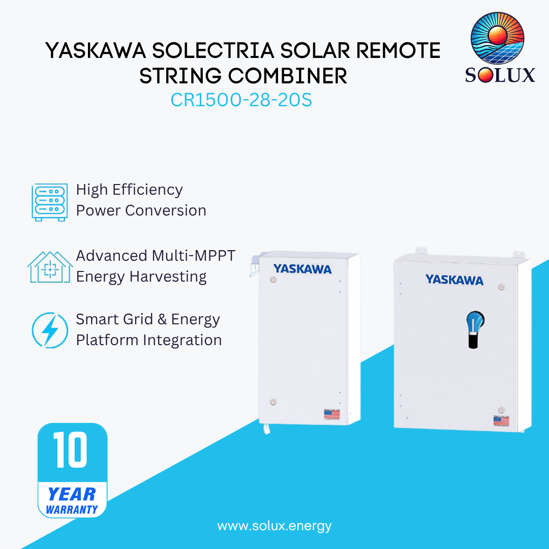 Yaskawa Solectria Solar, CR1500-28-20S, Remote String Combiner, 1500VDC, 28 Fuse Positions (20A Fuses Included), Powder Coated Aluminum Enclosure, NEMA 4, DC surge protection.