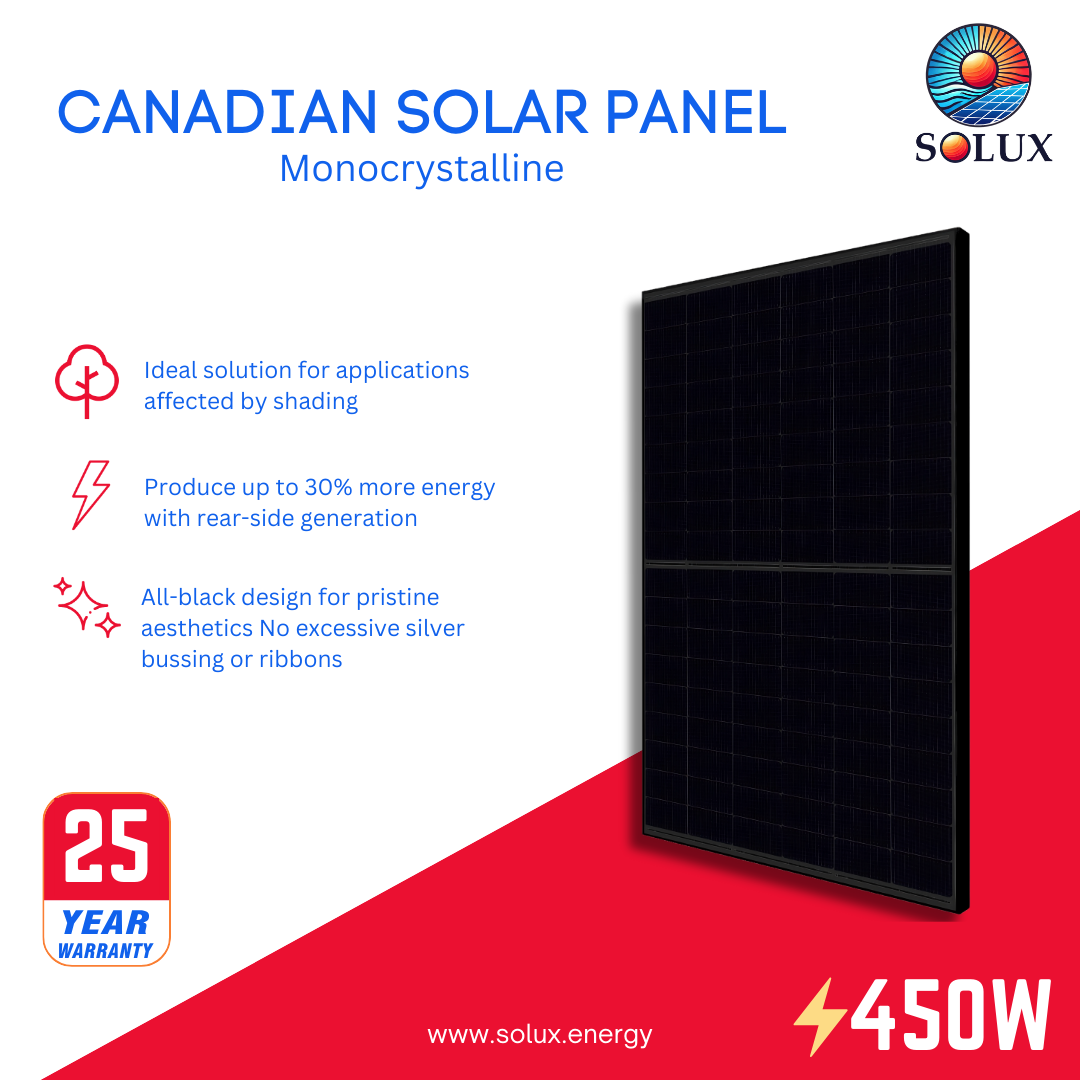 This is an image of Canadian Solar CS6.1-54TM-450W 108 Half-Cell Black on Black Solar Panel - Pallet