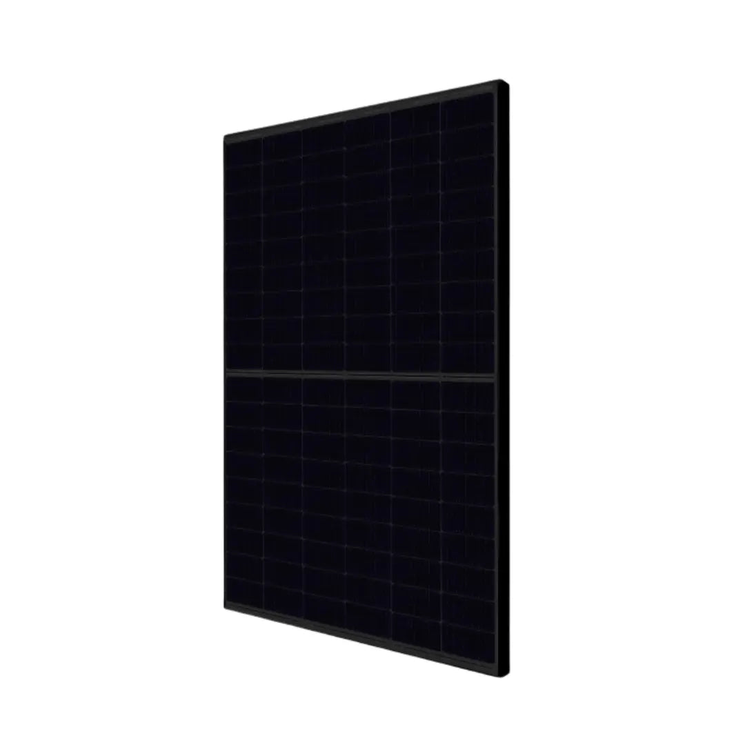 A single product image of canadian 450 watts solar panel with a black frame and cells, shown at an angle on a plain white background.