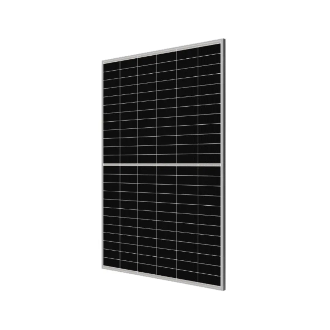 An image of canadian CS6.2-48TM-435 solar panel with a black grid-patterned surface and a silver metal frame, shown at an angle on a plain white background.