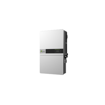 A silver and black solar power inverter unit with a small green and white logo on the front, shown against a plain white background.