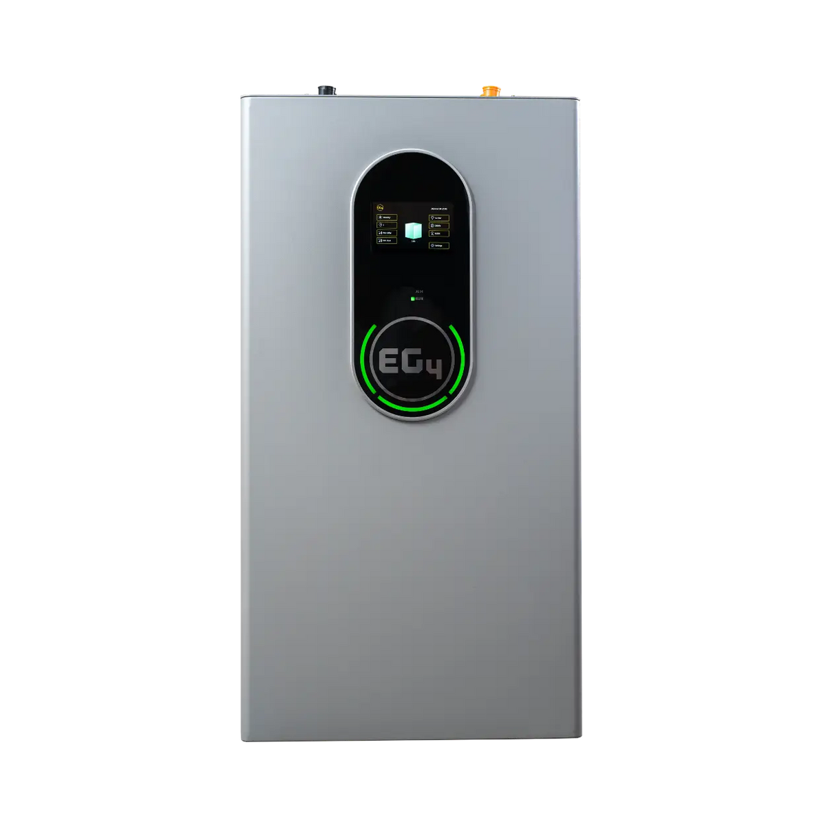 Silver electronic device with a digital display on a white background