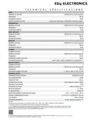 EG4 electronics technical specifications for grid BOSS