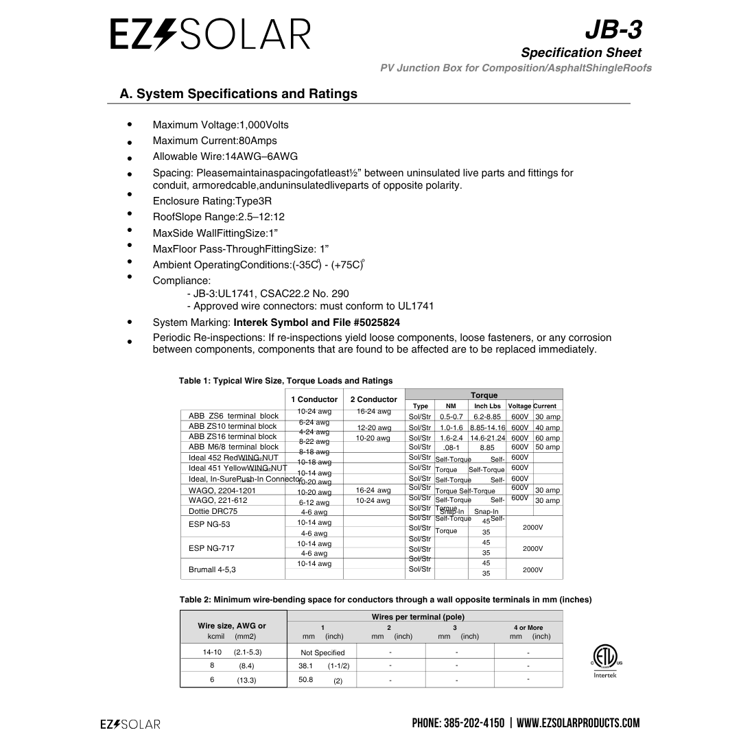 EZS-JB-3 junction box roof