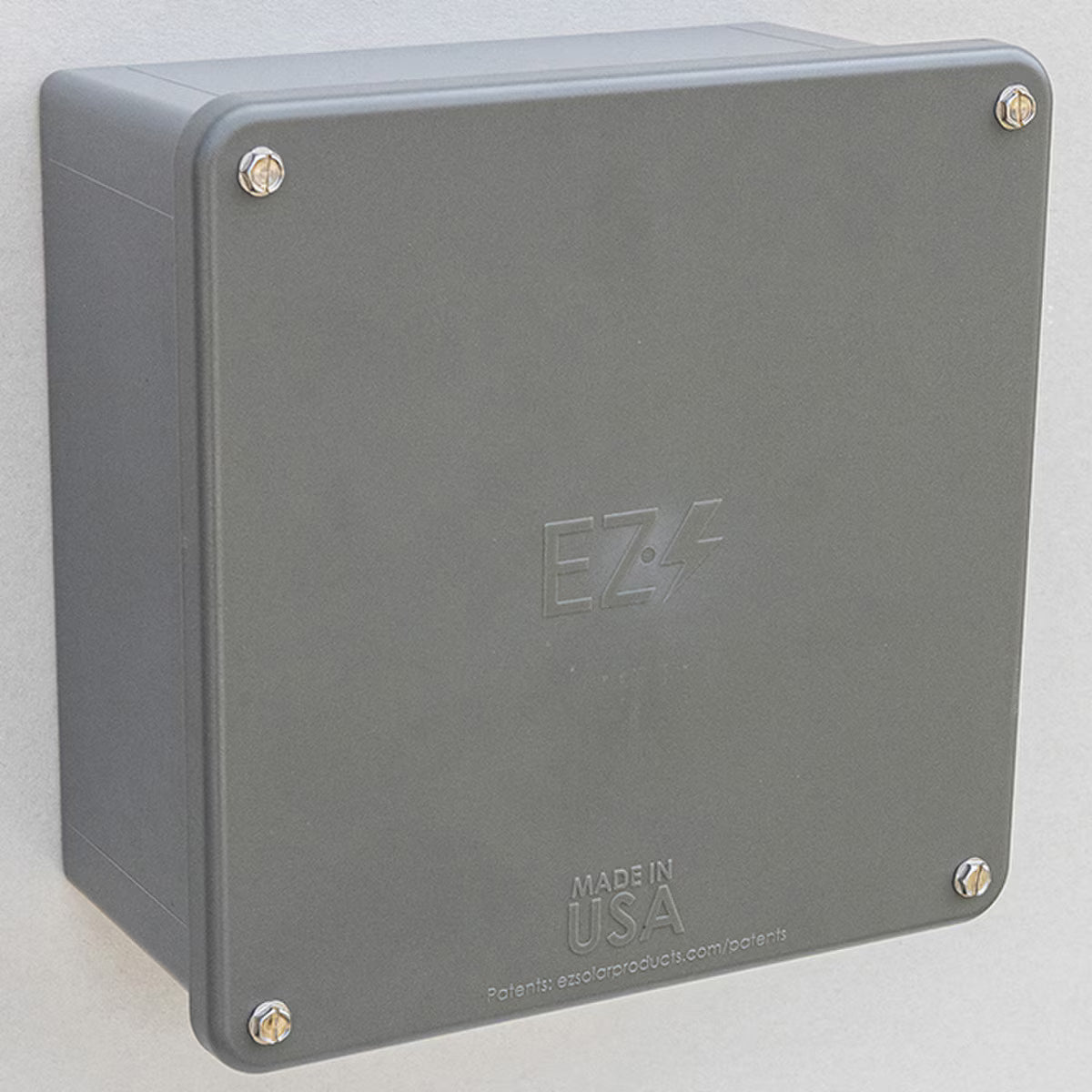 Gray rectangular box with 'EZ' branding on a light gray background