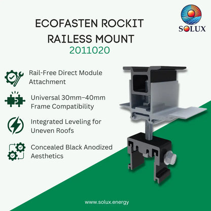 EcoFasten 2011020 Rock-It Railless Mount Fits 30mm-40mm Frame Size - Black