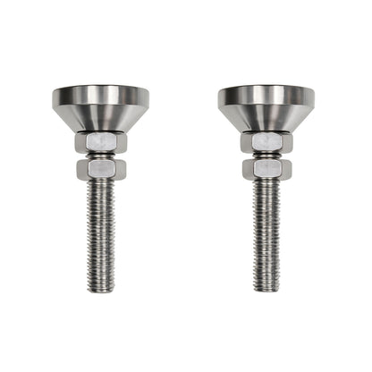Two stainless steel mounting bolts with hex nuts and wide flanged heads, shown side by side on a plain white background.