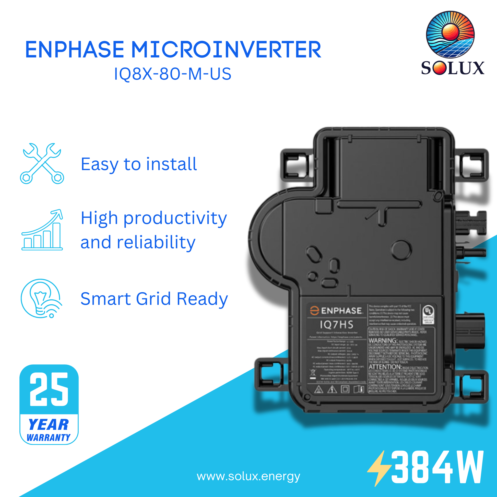 Enphase IQ8X microinverter for maximum solar power output.