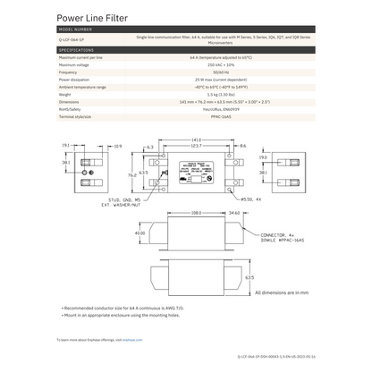 Q-LCF-064-1P Enphase Line Filter Specs