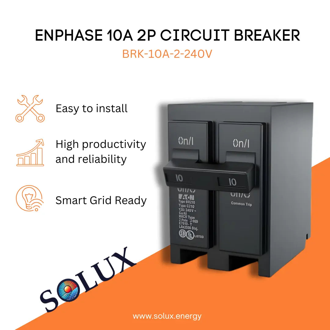 Enphase 10 amp Circuit Breaker 2P (BRK-10A-2-240V) double-pole switch for solar gateways and system protection.