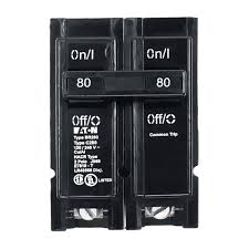Product photo of a black BRK-80A-2P-240V two-pole circuit breaker with 80A markings on the switches, on a white background.