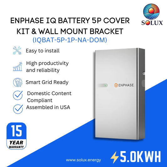 battery kit (IQBAT-5P-1P-NA-DOM) for Enphase IQ Battery 5P, Domestic Content compliant, silver cover, 15-year warranty.