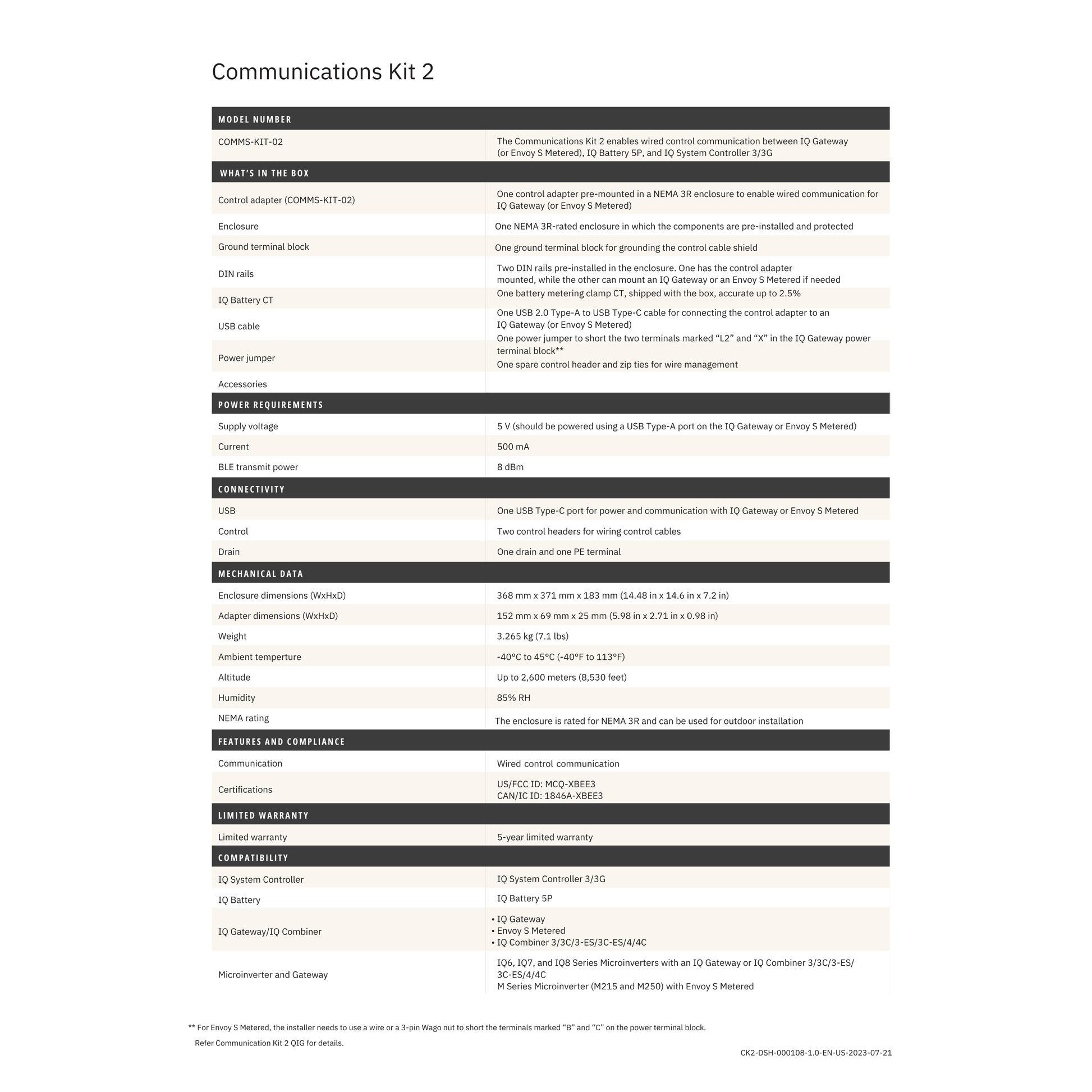 COMMS-KIT-02 enphase microinverter communication kit