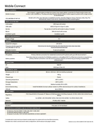 CELLMODEM-07-NA-05 4g lte cellular modem datasheet with LTE CAT 4 specs, 5-year data plan, and IQ Gateway compatibility.