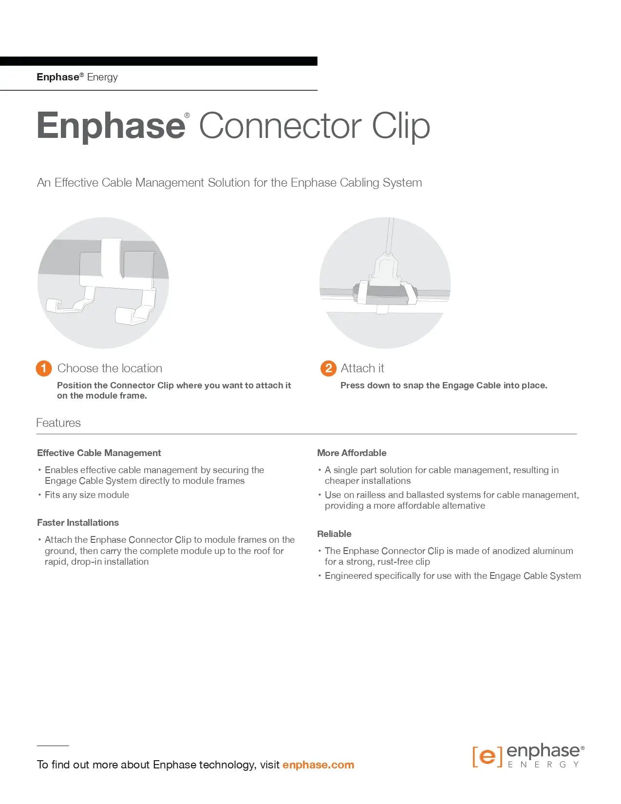 EFM-CC connector clips brochure showing how to attach the anodized aluminum clips to solar module frames.