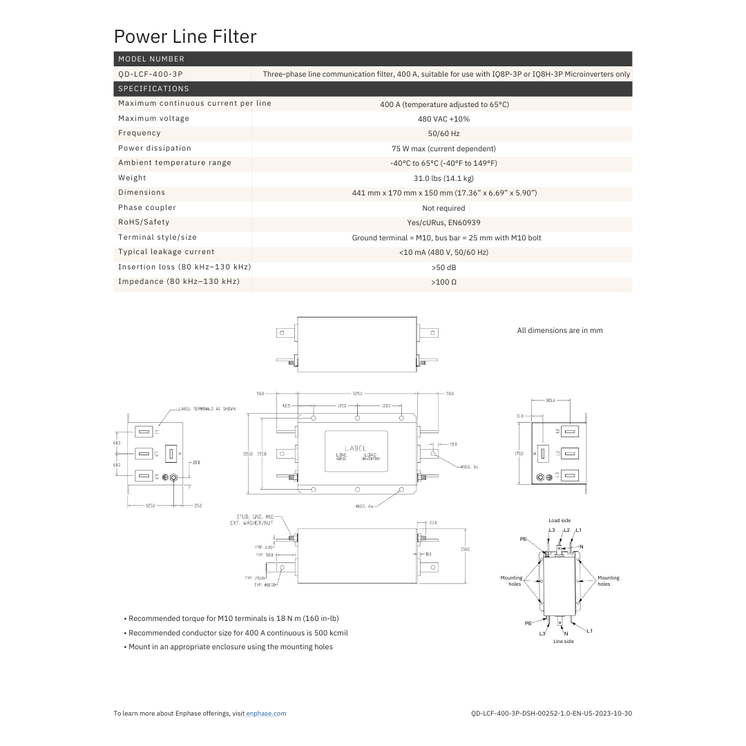 EN-QD-LCF-400-3P ac line filter
