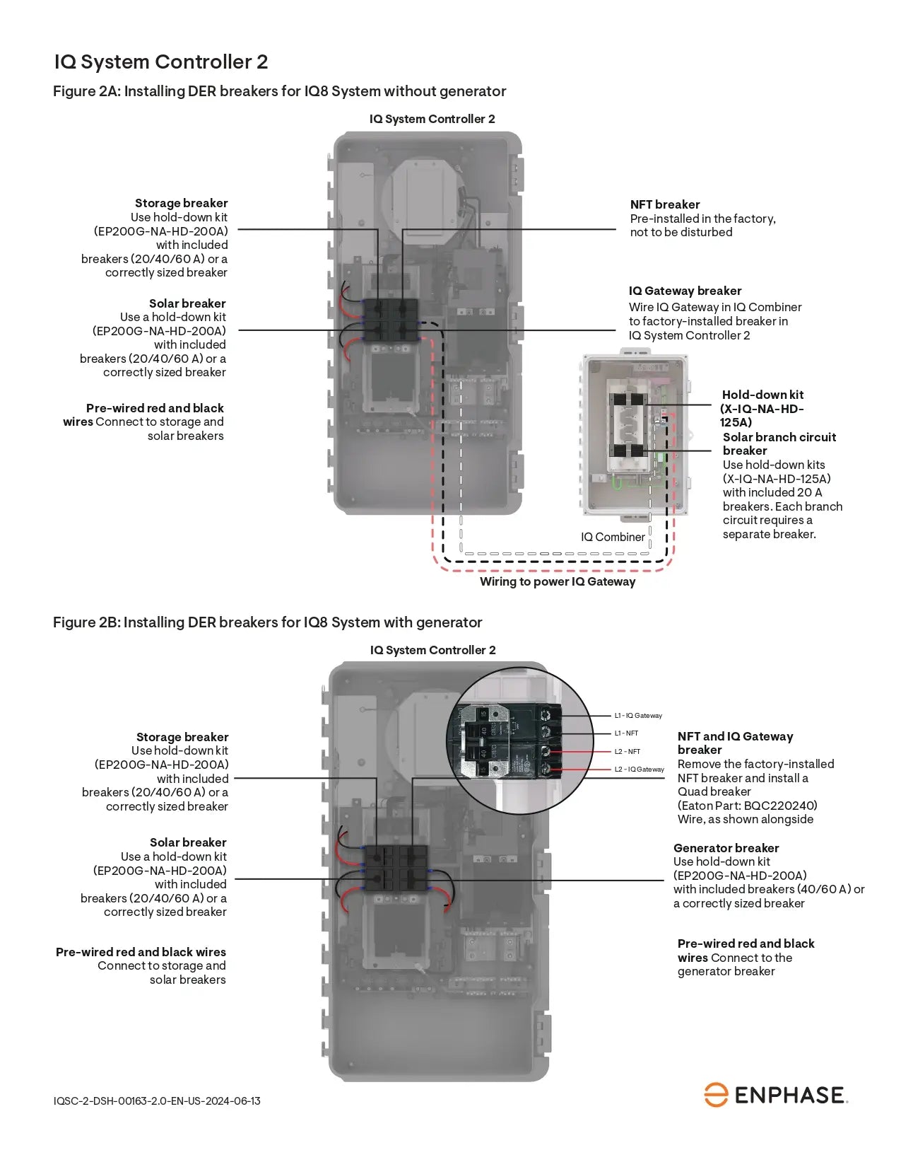 Installation diagram for EP200G-NA-HD-200A 200a hold down kit within an Enphase IQ System Controller 2.