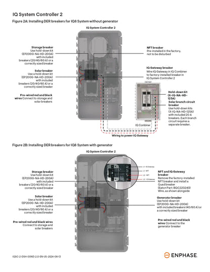 Installation diagram for EP200G-NA-HD-200A 200a hold down kit within an Enphase IQ System Controller 2.