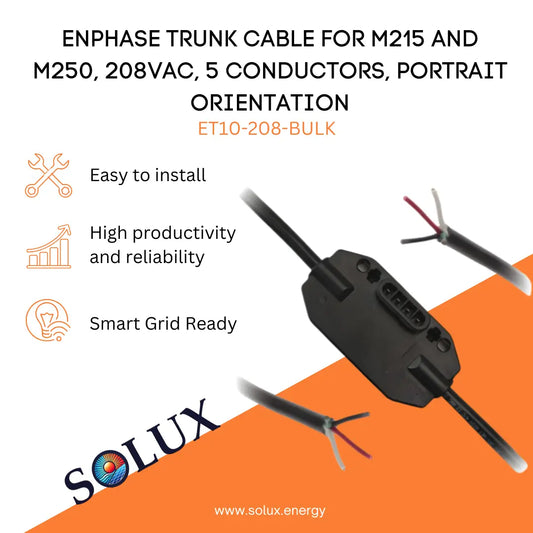 Enphase 5 Conductor Cable Trunk ET10-208 -BULK, showing portrait orientation connectors for M215 and M250 microinverters.