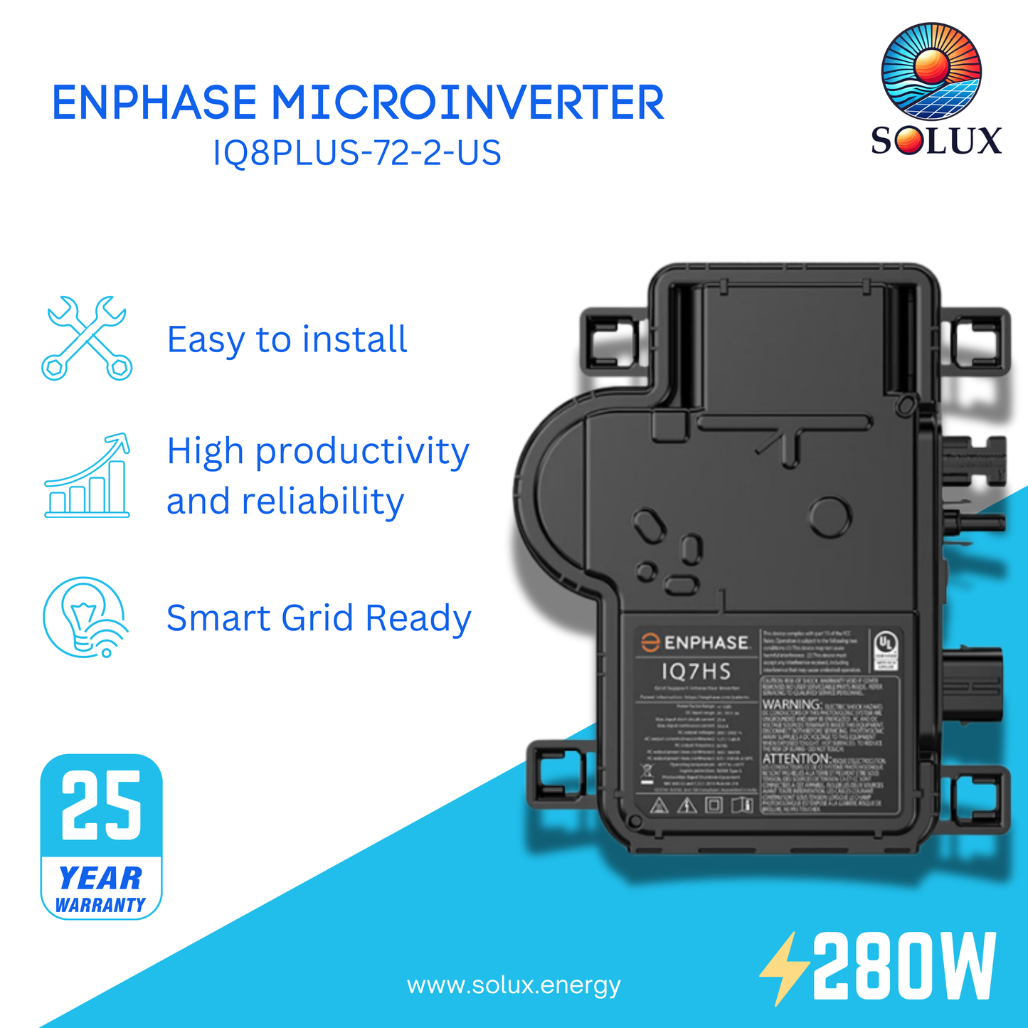 Enphase IQ8Plus microinverter with improved performance and reliability.