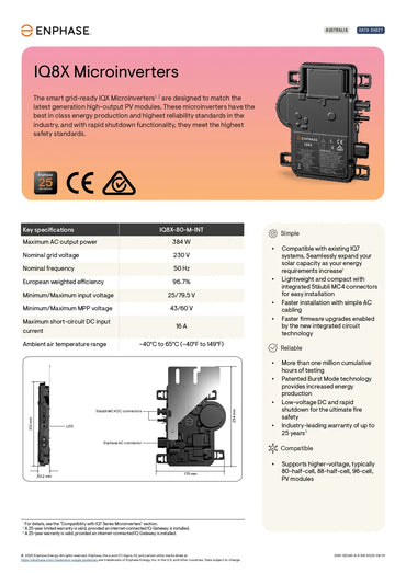 IQ8X-80-M-DOM-US enphase iq8x 80 m us datasheet, 384W peak output, 96.7% efficiency, and 25-year warranty.