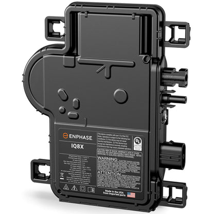 Product Image of IQ8X-80-M-DOM-US, an Enphase IQ8X microinverter, black finish, Domestic Content version made in USA.