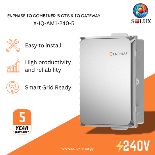 Enphase IQ Combiner 5 with integrated IQ Gateway and CTs for solar power systems.