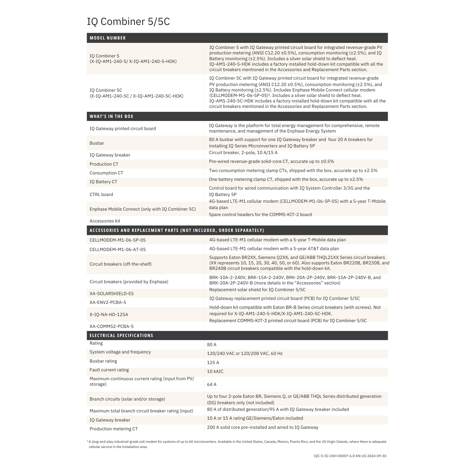 X-IQ-AM1-240-5 Enphase IQ Combiner 5 installation Specs