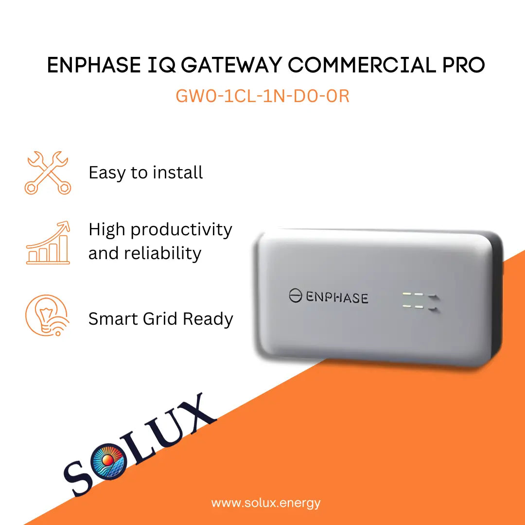Enphase iq gateway Commercial Pro (GW0-1CL-1N-D0-0R) for 208V and 480V grids, silver design, smart grid ready.