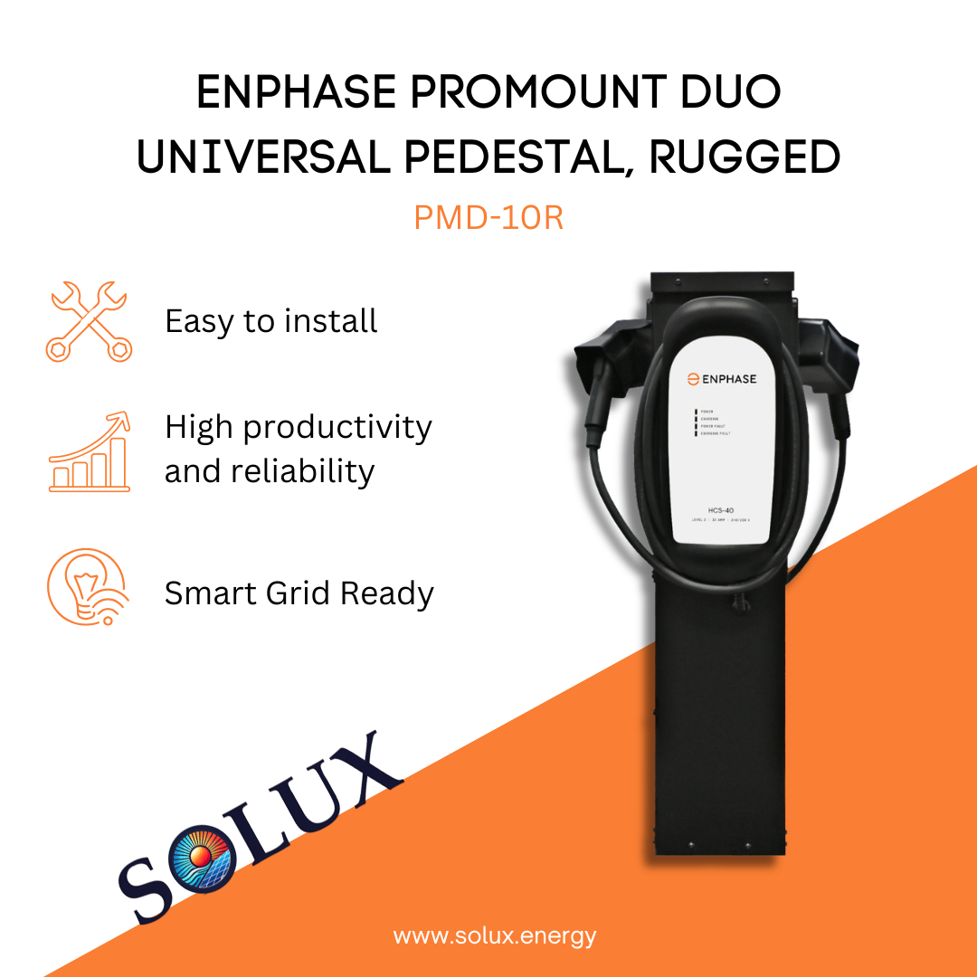 Enphase Universal Pedestal ProMount Duo, PMD-10R graphic: Easy to install, high productivity, and Smart Grid Ready. 