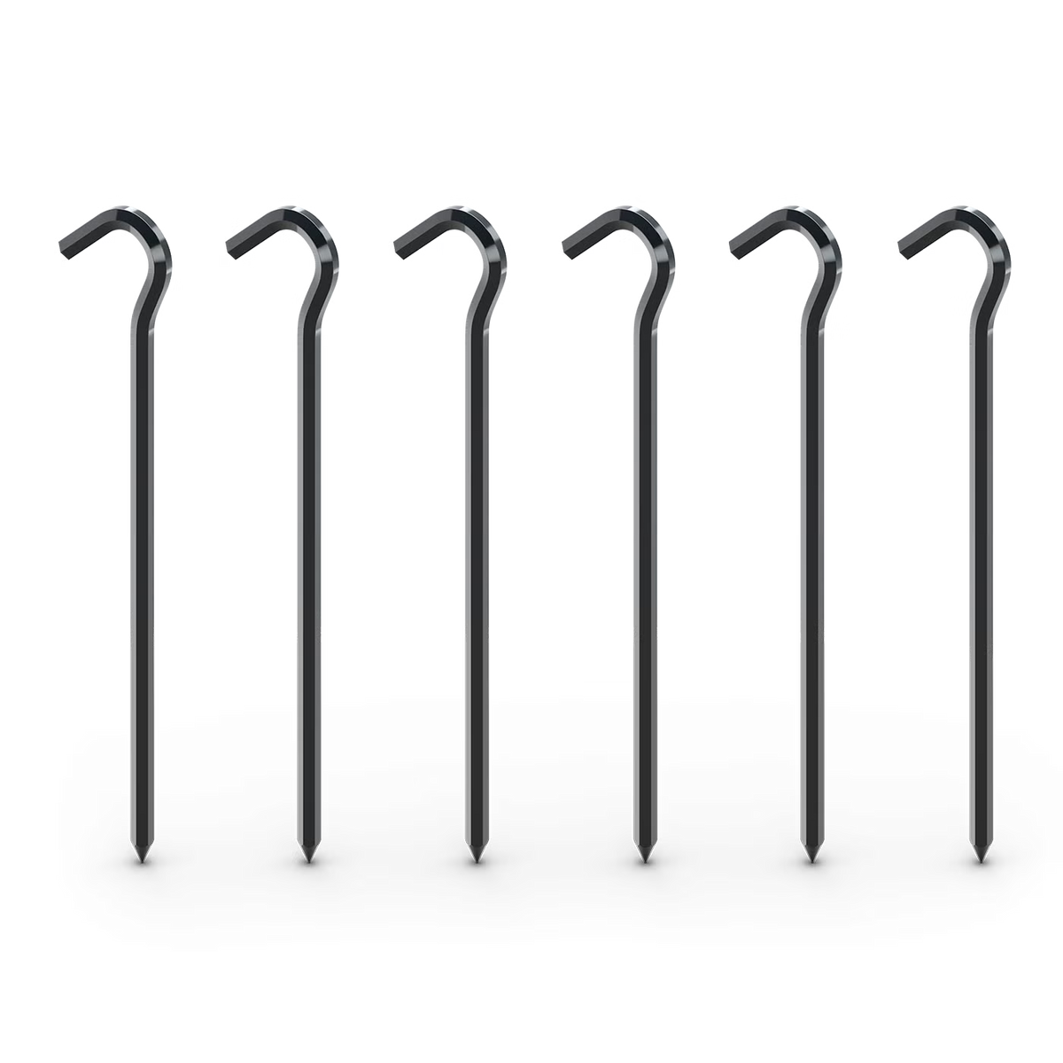 Set of six metal stakes on a white background