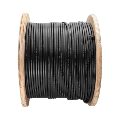 Product Image of Q-12-RAW-200FT: Angled view of black cable wound on a light-wood spool.