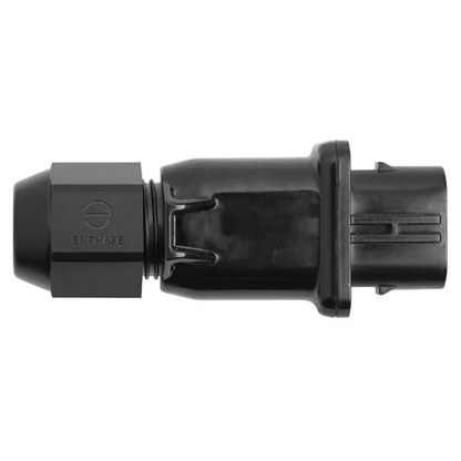 Product Image of Q-CONN-10F-1P: Side view of a black Enphase female field-wireable connector on a white background.