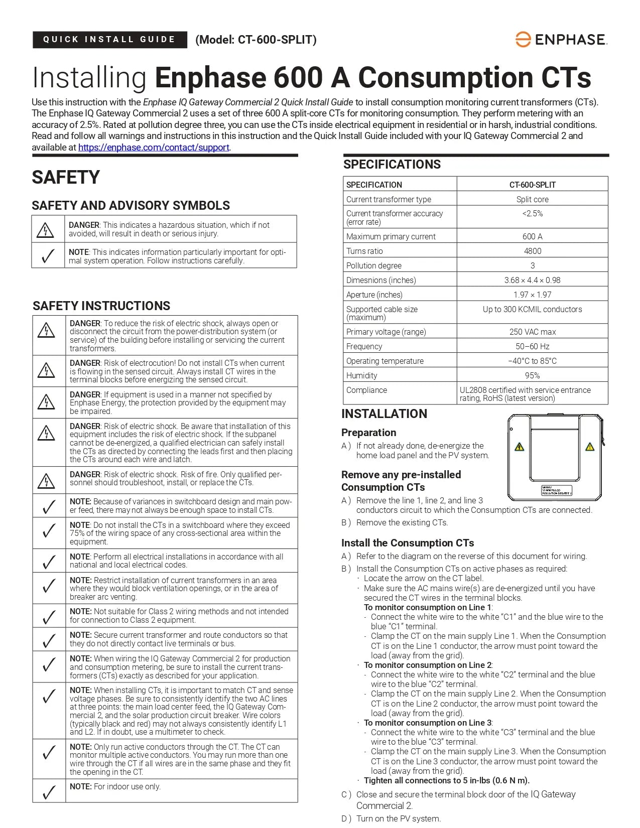 CT-600-277-SPLIT solar consumption monitoring guide, 600A split-core CT with <2.5% accuracy and UL2808 rating.