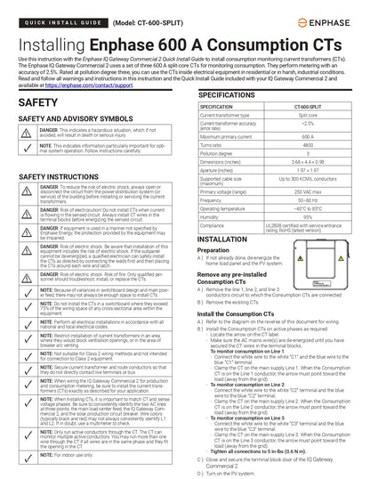 CT-600-277-SPLIT solar consumption monitoring guide, 600A split-core CT with <2.5% accuracy and UL2808 rating.