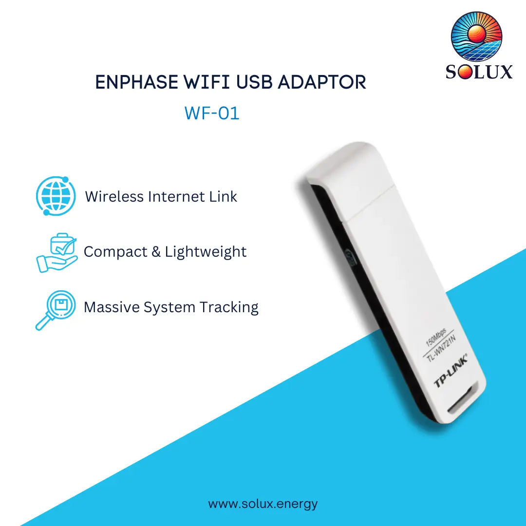Enphase WiFi USD Adapter (WF-01) for wireless internet connectivity and solar system monitoring via the IQ Gateway.
