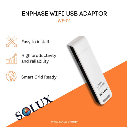 Enphase WiFi USD Adapter (WF-01) for wireless internet connectivity and solar system monitoring via the IQ Gateway.