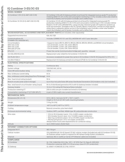 X-IQ-AM1-240-3C-ES enphase iq envoy combiner box datasheet detailing electrical specs and integrated monitoring.