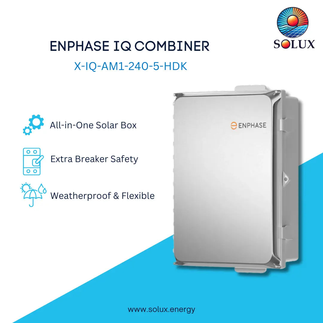 Enphase IQ Combiner 5 with integrated IQ Gateway and CTs for solar power systems.