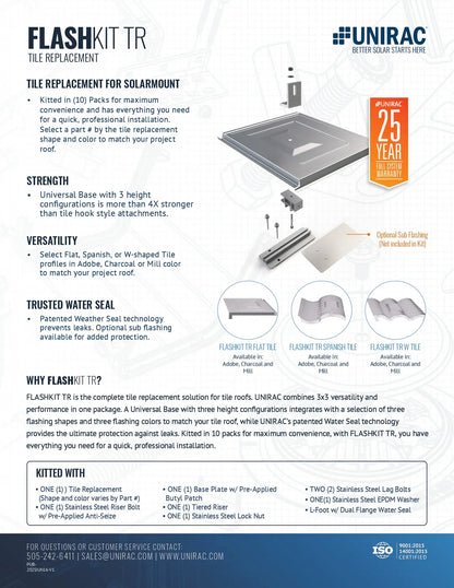 Unirac FLASHKIT TR TILE (Sold Individually, Pkg Qty 10)