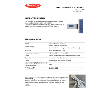 4300011189 solar radiation sensor