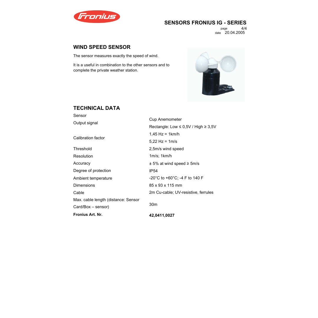 4204110027 wind speed monitor