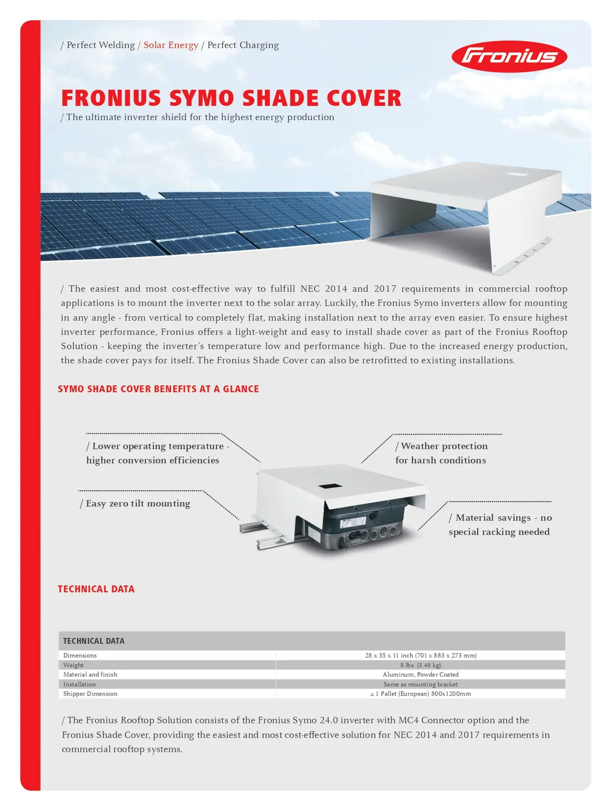Technical and key details of fronius symo shade cover