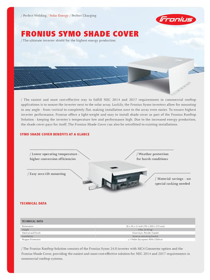 Technical and key details of fronius symo shade cover