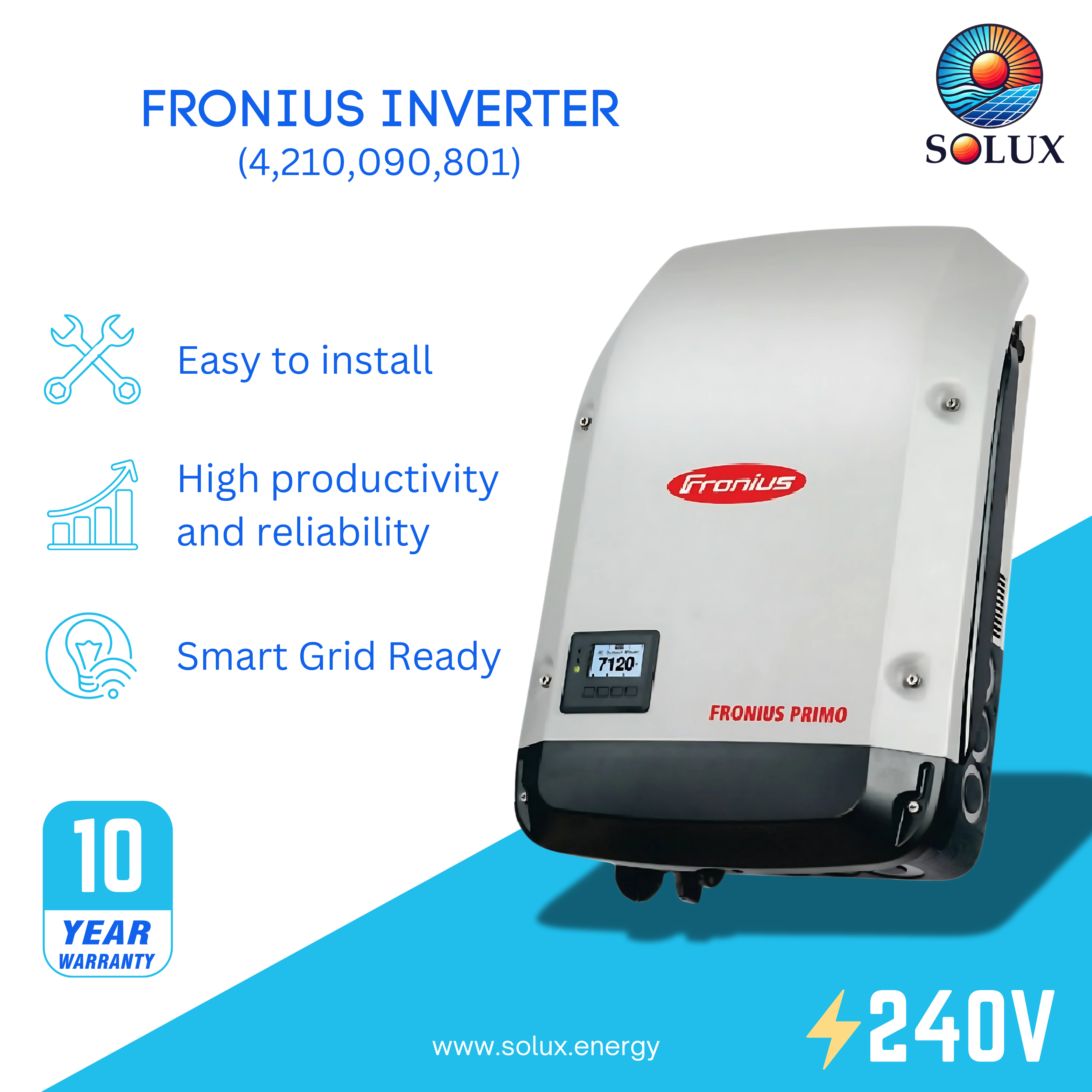 This is an image of Fronius Symo Advanced Lite 10kW 3 Phase Inverter FRO-SA-10-3-208240L