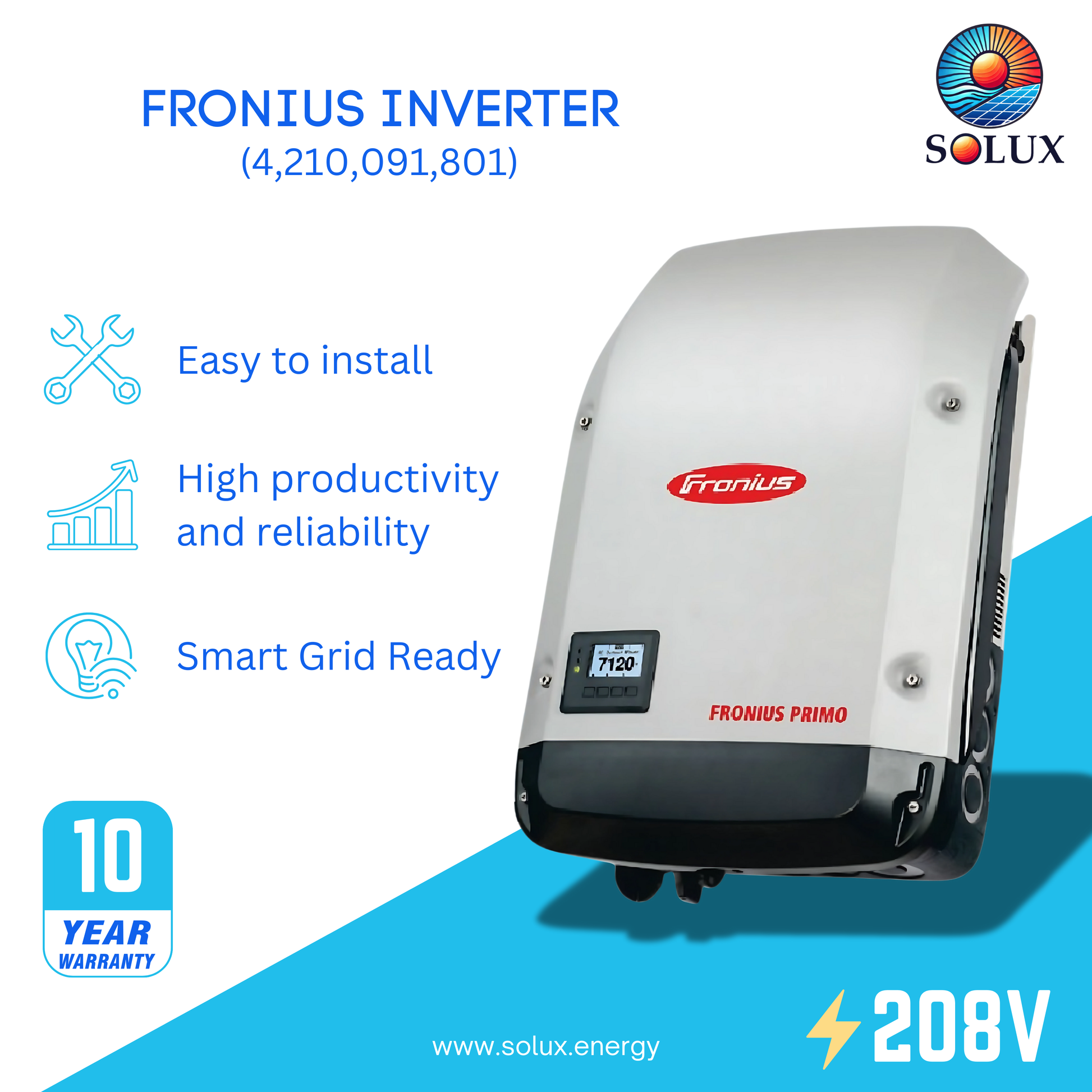 This is an image of Fronius 3 Phase Inverter Symo Advanced Lite 12kW FRO-SA-12-3-208L 