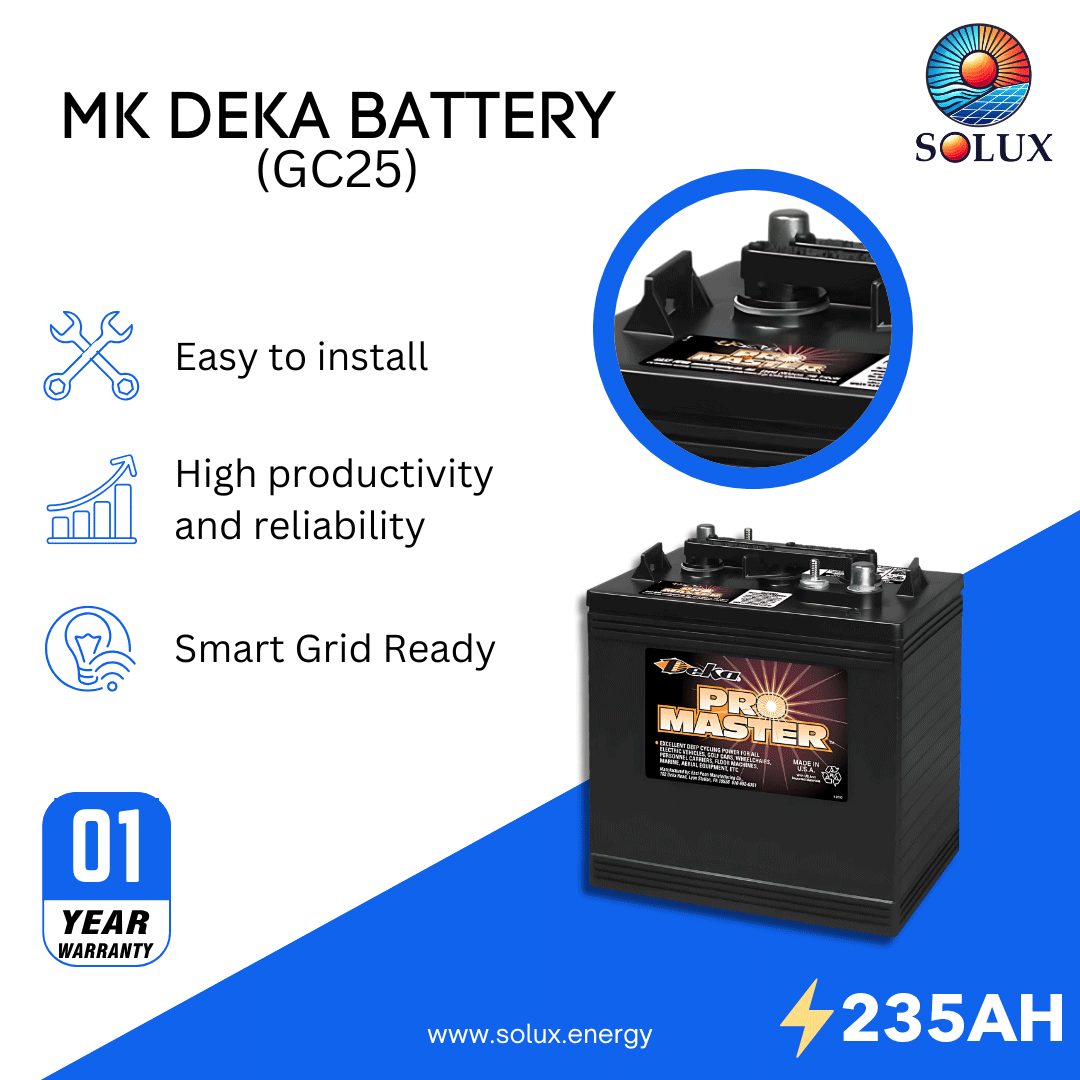 This is an image of MK Deka 6 Volt Golf Cart Battery FLA GC25